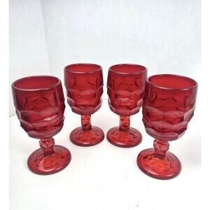 Viking Glass Georgian Small Goblet - 4 Ruby 5 1/4" T ca 1940-1980